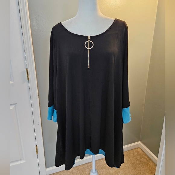 Avenue Women's Size 3x Black Shirt Tunic with Blue Trim - Picture 1 of 13